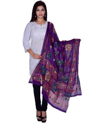 Apratim Purple Cotton Kutch Embroidered Dupatta