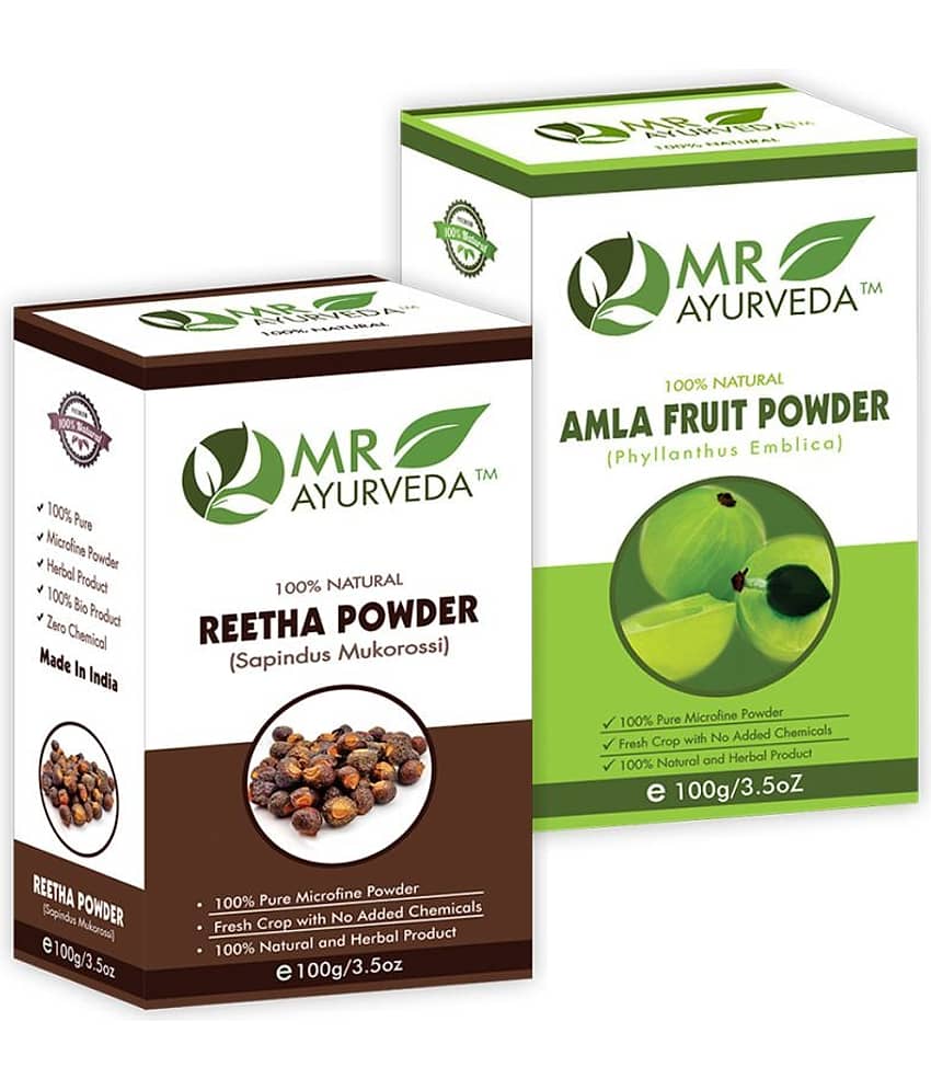 MR Ayurveda 100% Organic Reetha Powder and Amla Powder Hair Scalp Treatment 200 g Pack of 2