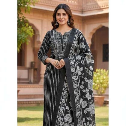 Premium Unstitched Black Cotton Suit Fabric for Semi Formal Wear