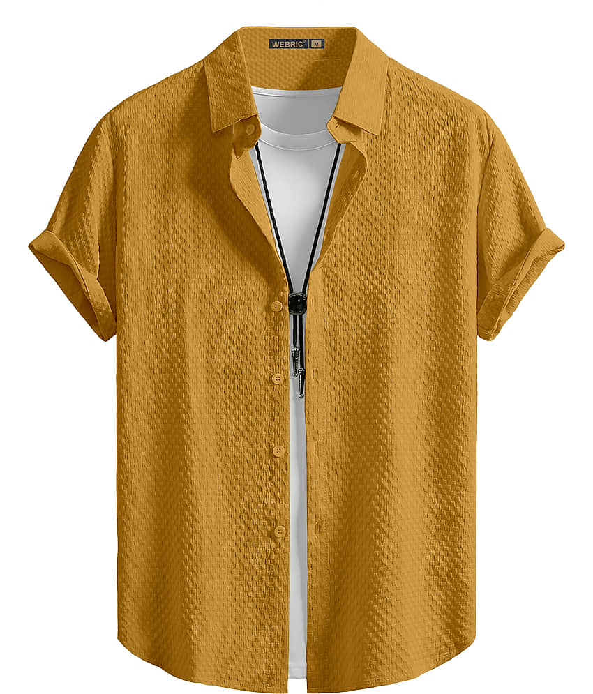color bucket Cotton Blend Regular Fit Popcorn Textured Half Sleeves Men's Casual Shirt - Yellow ( Pack of 1 )