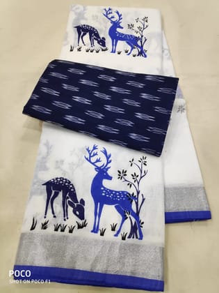 AWESOME LINEN COTTON PRINTED SAREE - 2135