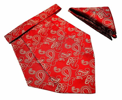 VOICI France Mens Paisley Cravat ascot NeckTie Pocket Square Microfiber Fabric Free Size-Red2