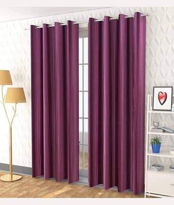 Kraftiq Homes Solid Semi-Transparent Eyelet Curtain 9 ft ( Pack of 2 ) - Purple