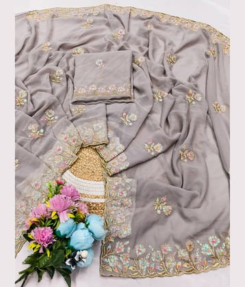 VEDANT VASTRAM Georgette Embroidered Regular Saree With Unstitched Blouse Piece ( Yellow )