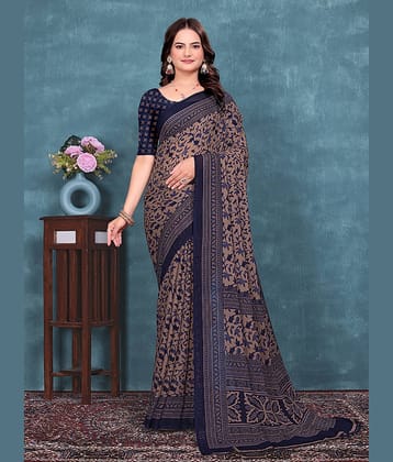 Kanooda Prints Georgette Printed Regular Saree With Unstitched Blouse Piece ( Navy Blue )