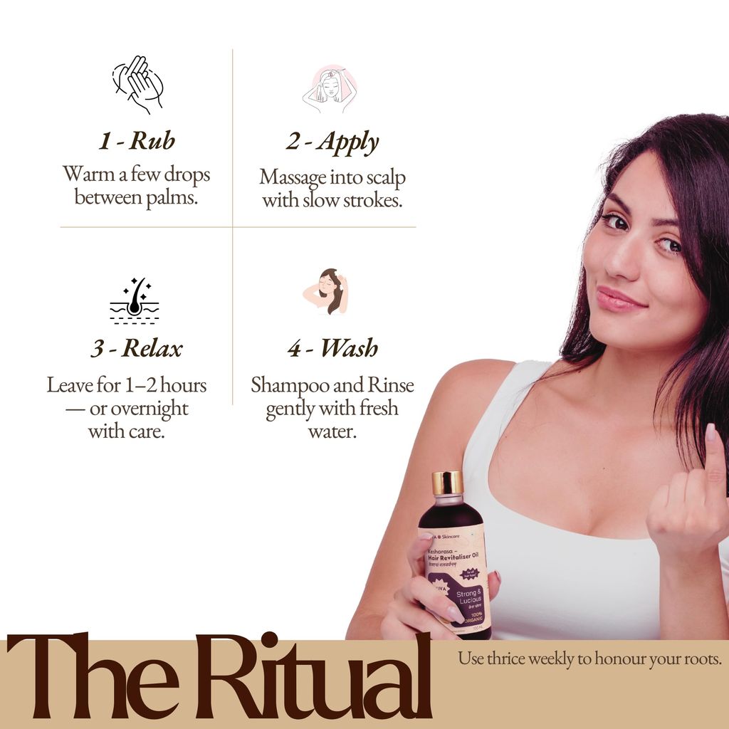 RUVA Organic Hair Revitalizer Ayurvedic Oil with Cold-Pressed Sesame Oil, Bhringraj & Amla | Strengthens Roots, Shine, Natural Haircare | For All Hair Types - Men & Women | 100ml