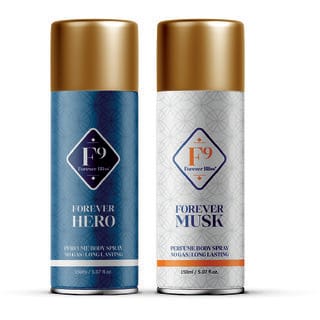 (Pack of 2) | F9 Forever Musk and Hero Long Lasting Freshness Deodorant Perfume Body Spray For Men and women (150ml2) (Pack of 2) | F9 Forever Musk and Hero Long Lasting Freshness Deodorant Perfume Body Spray For Men and women (150ml2)