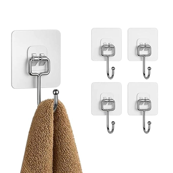 DALUCI Big Size Self Adhesive Hooks Transparent Wall Hooks for Hanging Heavy Duty Wall Hanger Hook for Bathroom, Kitchen, Home, Office, Towels & Utensils Hooks for Wall Heavy Items (Big Hook, Pack of 5)