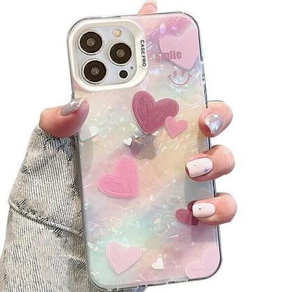 mobistyle Designed for iPhone 16 Pro Cover Cool Shining Shell Love Heart Pattern Design with TPU Edges Phone Back Cover Case for Girls Women (Pink) BLING HEART PINK