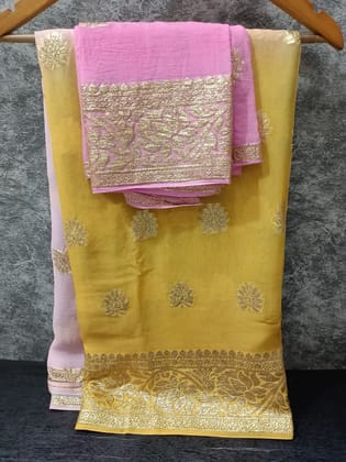 Pure Georgette Multi-Dyed Saree with Zari Weaving Border and Buta Design