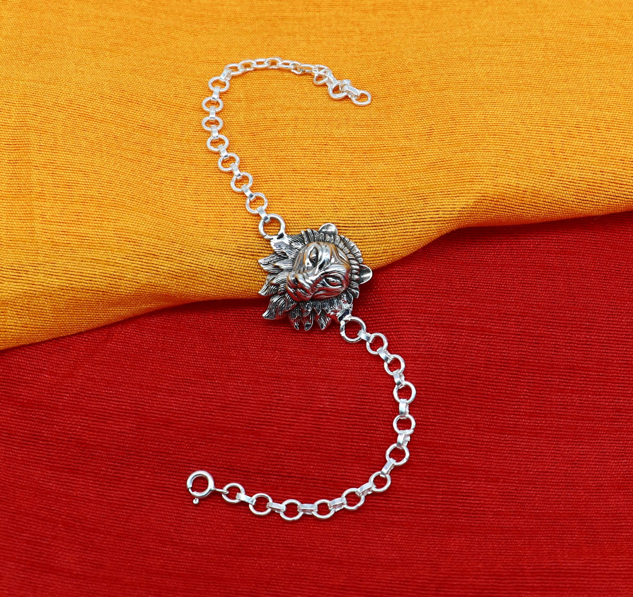 All sizes 925 sterling silver handmade Narsimha /Lion face design Rakhi Bracelet, amazing stylish gift for Rakshabandhan bracelet rk177-7 inches
