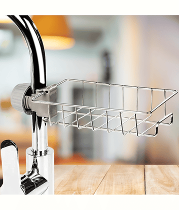 SKYVILLA Kitchen Sink Faucet Sponge Holder Scraper Caddy Organizer Heavy Duty Stainless Steel Hanging Drain Rack Thickened Design for Scrubbers Soap Stand Cup Bathroom & Sink Soap Holder