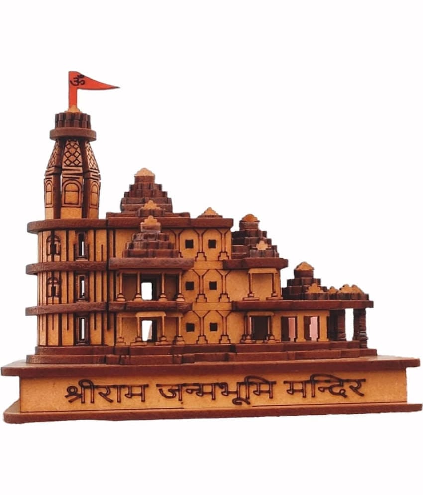 Fashion Bizz Ram Mandir Ayodha 3D Model Wood Temple Decorative Showpiece - 10 cm