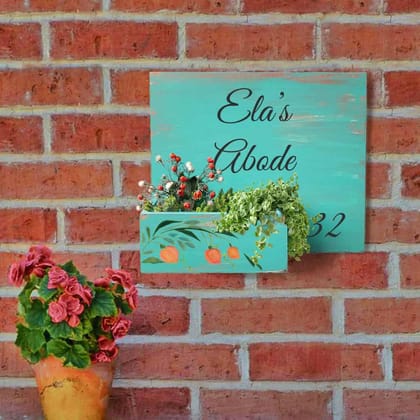 Handpainted Customized Planter Name plate -   Peach Flowers-Natural Pine