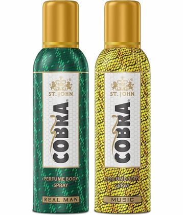 ST.JOHN Cobra No Gas Music & Real Men 100ml Each Perfume Deodorant Spray for Men (200ml) Pack of 2