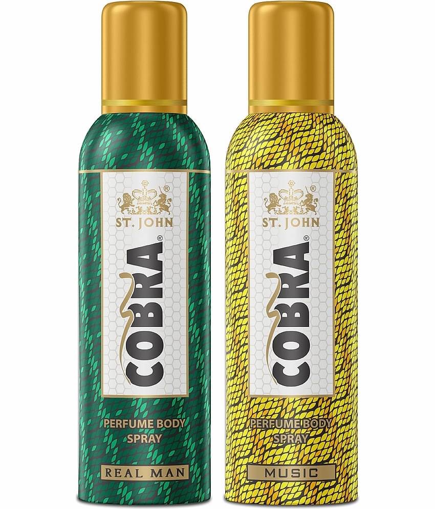 ST.JOHN Cobra No Gas Music & Real Men 100ml Each Perfume Deodorant Spray for Men (200ml) Pack of 2