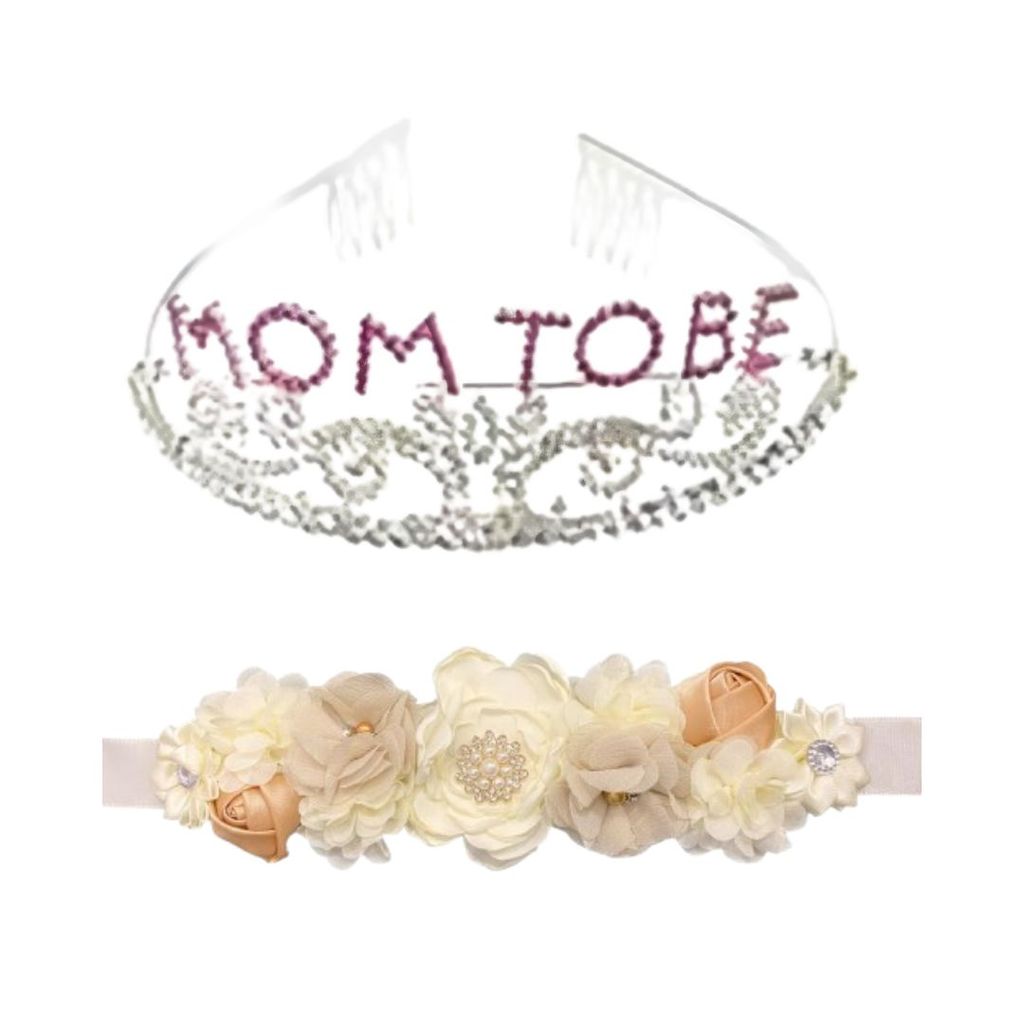 Mom To Be Crown with Pink & Silver Rhinestone and Floral Waistband Combo - Set of 2PC - Party and Festive Needs | Buy online on ZillyBuy