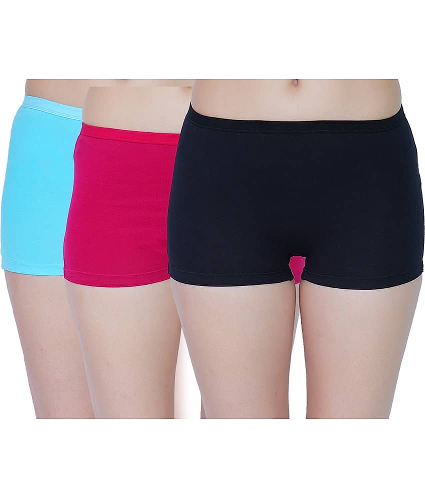 Ladyland Pack of 3 Cotton Lycra Boy Shorts For Women ( Multi Color )