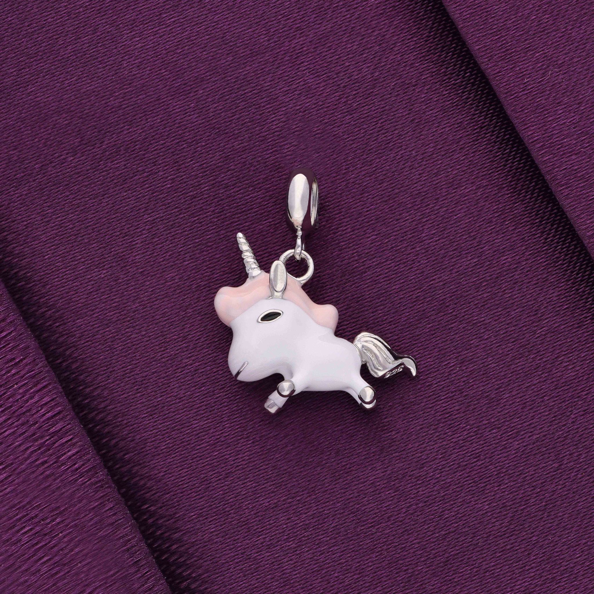 STERLING UNICORN SILVER CHARM PENDANT-White (Enamel) / Silver