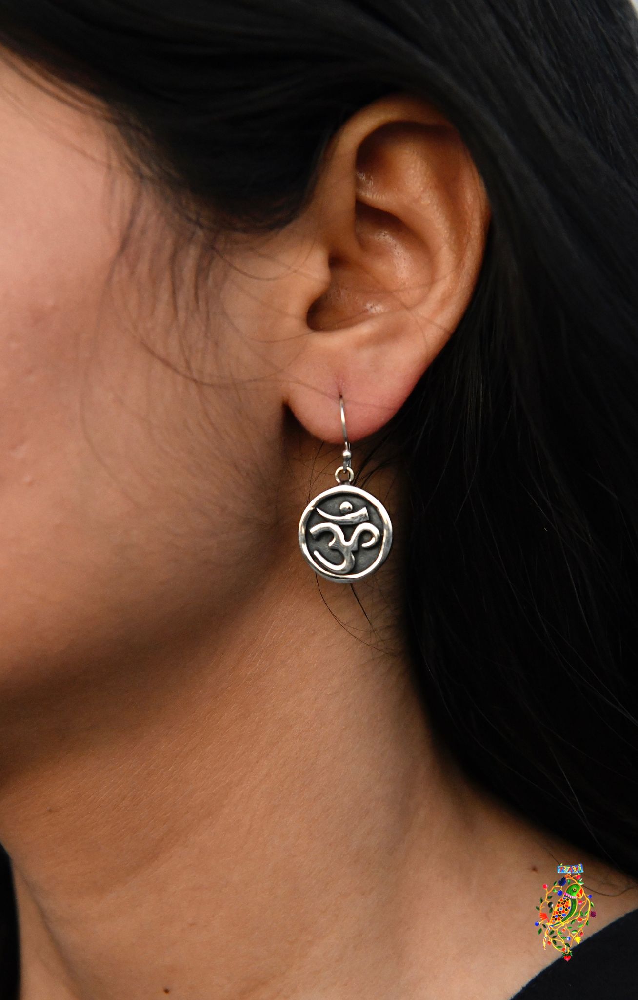 Om Oxidised Silver Earrings