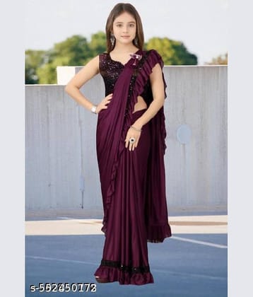 Shivadit ethnic Lycra Regular Saree For Girls ( Purple , Pack of 1 )