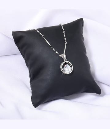 Silver Shine Silver Plated Chain with Solitaire Diamond in Circle Pendant for Women