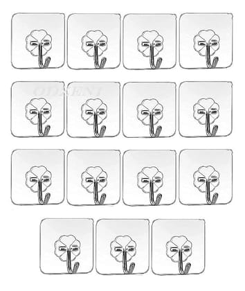 Rudra Adhesive Stronger Plastic Wall Hooks Hangers, Waterproof Stick for Kitchen Bathroom Shower Door Outdoor Home Improvement Utility Hook -15 Pcs Transparent