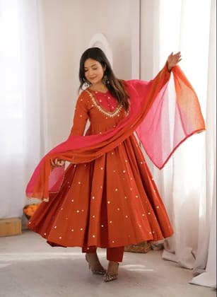 Elegant Sequence With Real Mirror Anarkali Gown