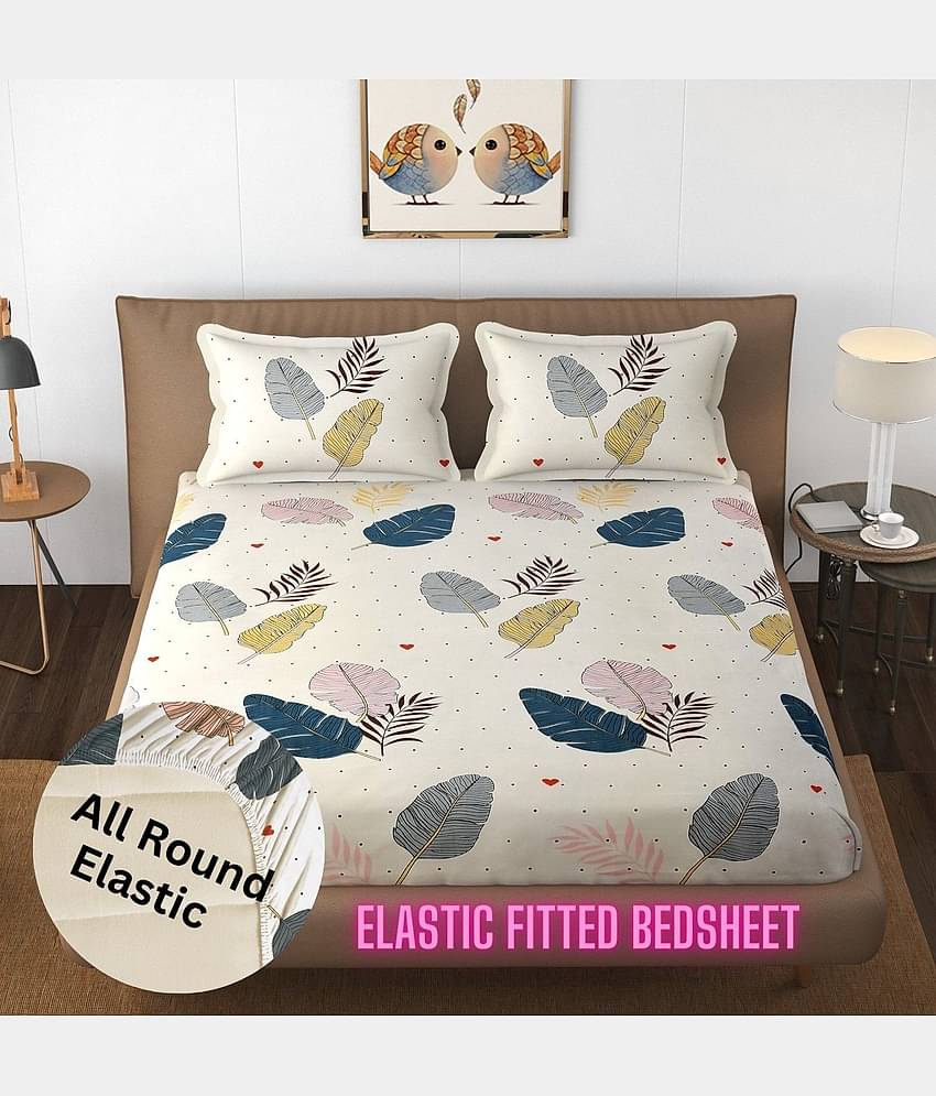 HIDECOR Microfibre Abstract 1 Bedsheet with 2 Pillow Covers - Cream