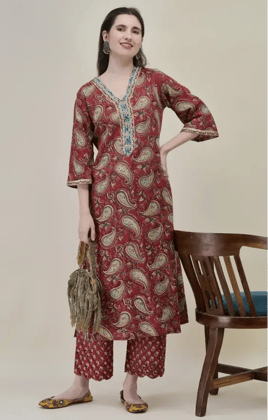Red Paisley Straight Suit Red Paisley Straight Suit