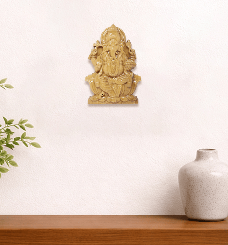 Hand-Carved Solid Teak Wood Lord Ganesha (medium ) Wall Hanging