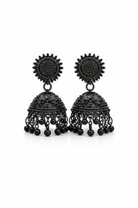 Black Oxidised Dome Jhumka Earrings for Women | Traditional Ethnic Party Wear Earrings