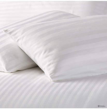 Gethitched Creations Sateen White Stripe Polycotton King Size Bedsheet with 2 Pillow Covers 144 TC