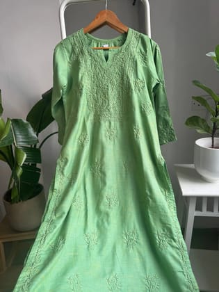 Thick Cotton Chikankari Kurti -  Green-Green / cotton / M