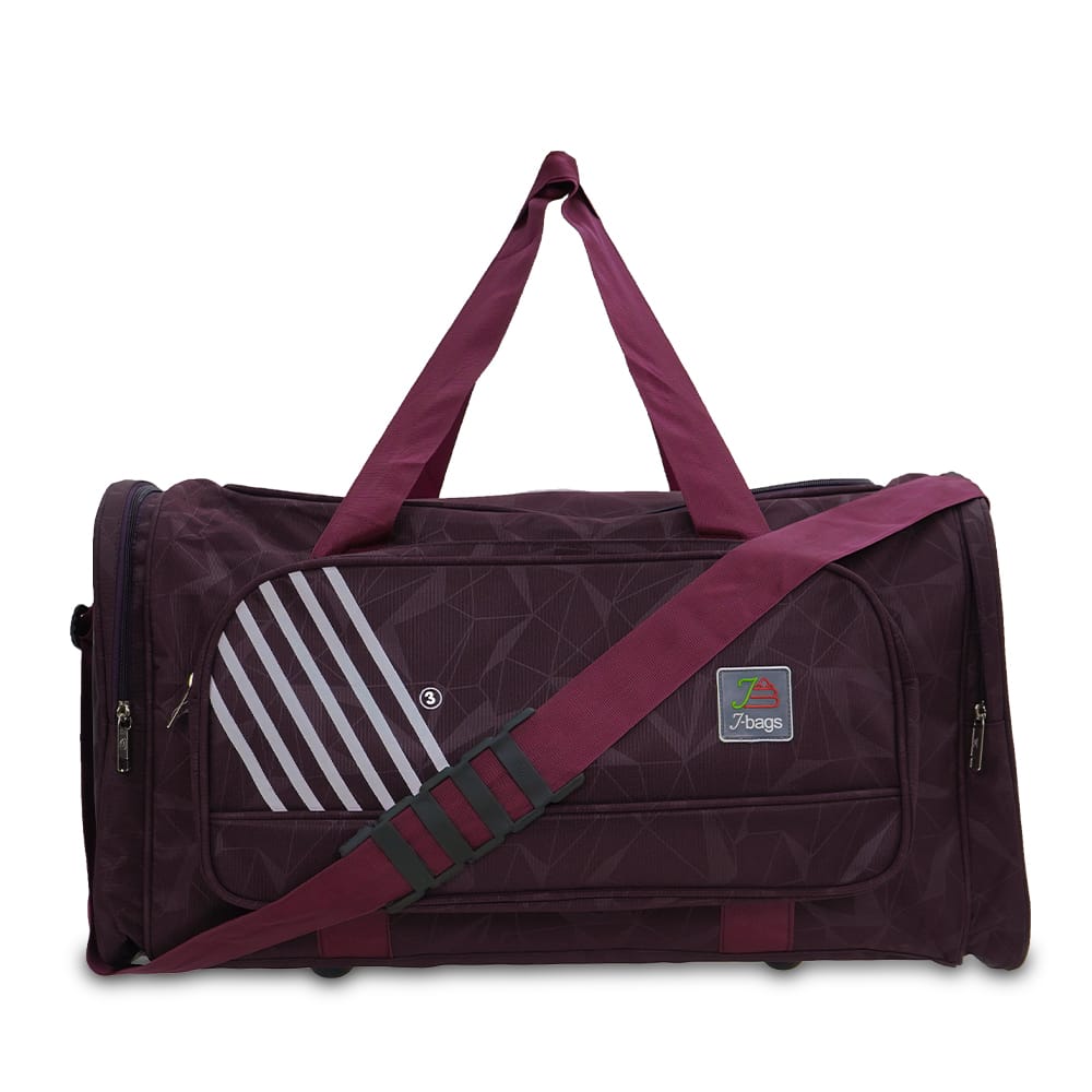 JB Geometric Heavy-Duty Multi-Purpose Duffle Bag | 55L Travel & Gym Bag | Water-Resistant Matty Finish | Dual Zipper | External Shoe Pocket | Adjustable Shoulder Strap (Wine, Black, T Blue)