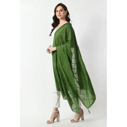 Generic Women's Chanderi Self Design Dupatta (Mehandi, Length:&nbsp;Free Size)