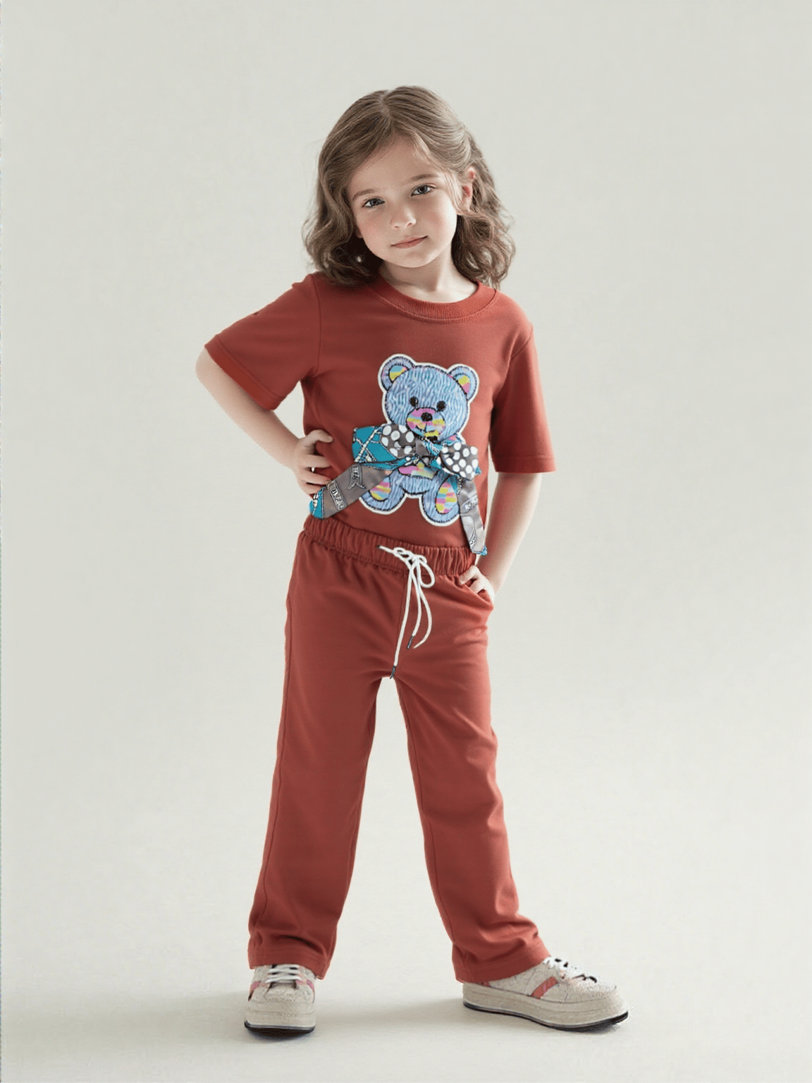 Girl's Causal Rust Teddy Co-Ord  Set [GCS-7496](4-12 Years)-6-7Y (Size - 28) / Imported / Rust