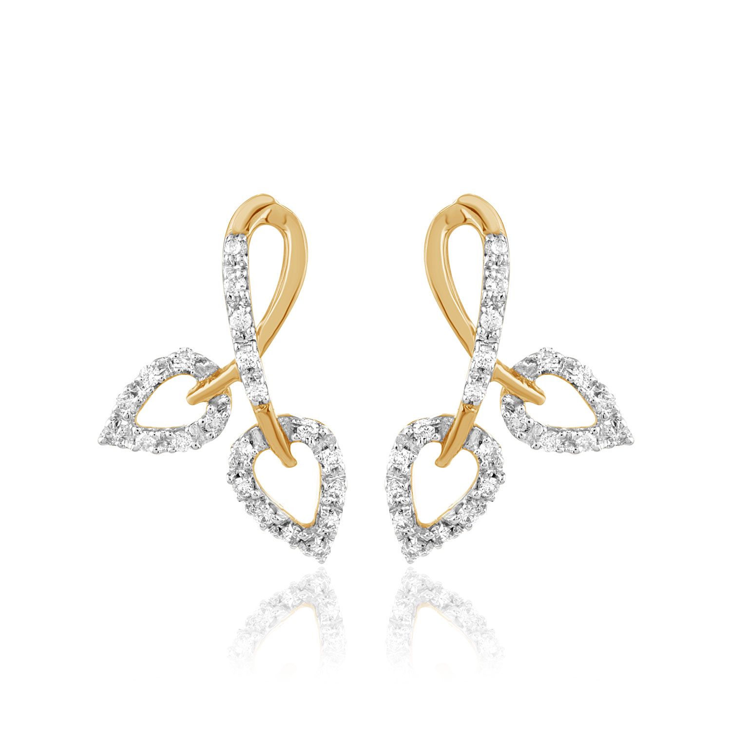 Senco Gold Twin Floral Diamond Studs (1.9 gram / 0.18 Ct / HI-SI / 14K Yellow Gold)