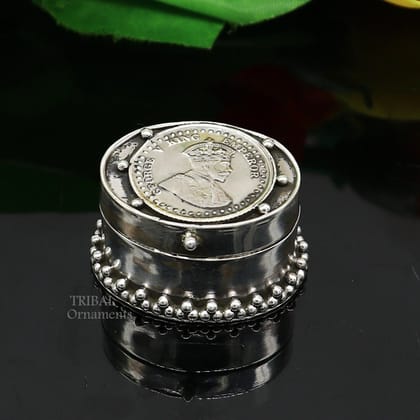 925 sterling silver Stunning George V king Emperor coin design trinket box, kajal eyeliner box, Sindur box brides gift silver box stb747
