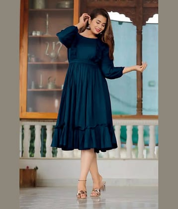 Femvy Women Rayon Solid Fit & Flare Dress ( Wine )