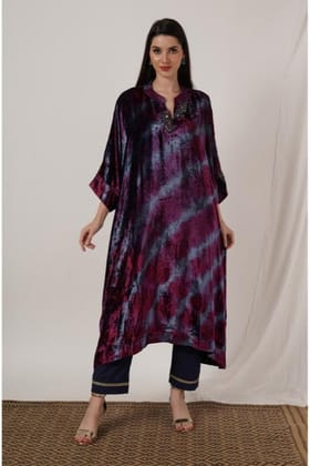 Wine Pink & Grey Tie Dye Velvet Kaftan