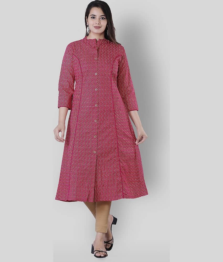 Glorious - Pink Cotton Women's Front Slit Kurti ( Pack of 1 )