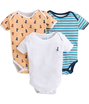 BUMZEE Peach & White Half Sleeve Baby Boys Bodysuit Pack Of 3 Age - 6-9 Months
