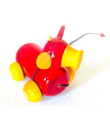 PETERS PENCE WOODEN  BULL CART  TOY GAME FOR KIDS WITH ATTACHED STRING