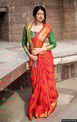 New Designer Red colour Linen Digital printed Saree - FB-1005