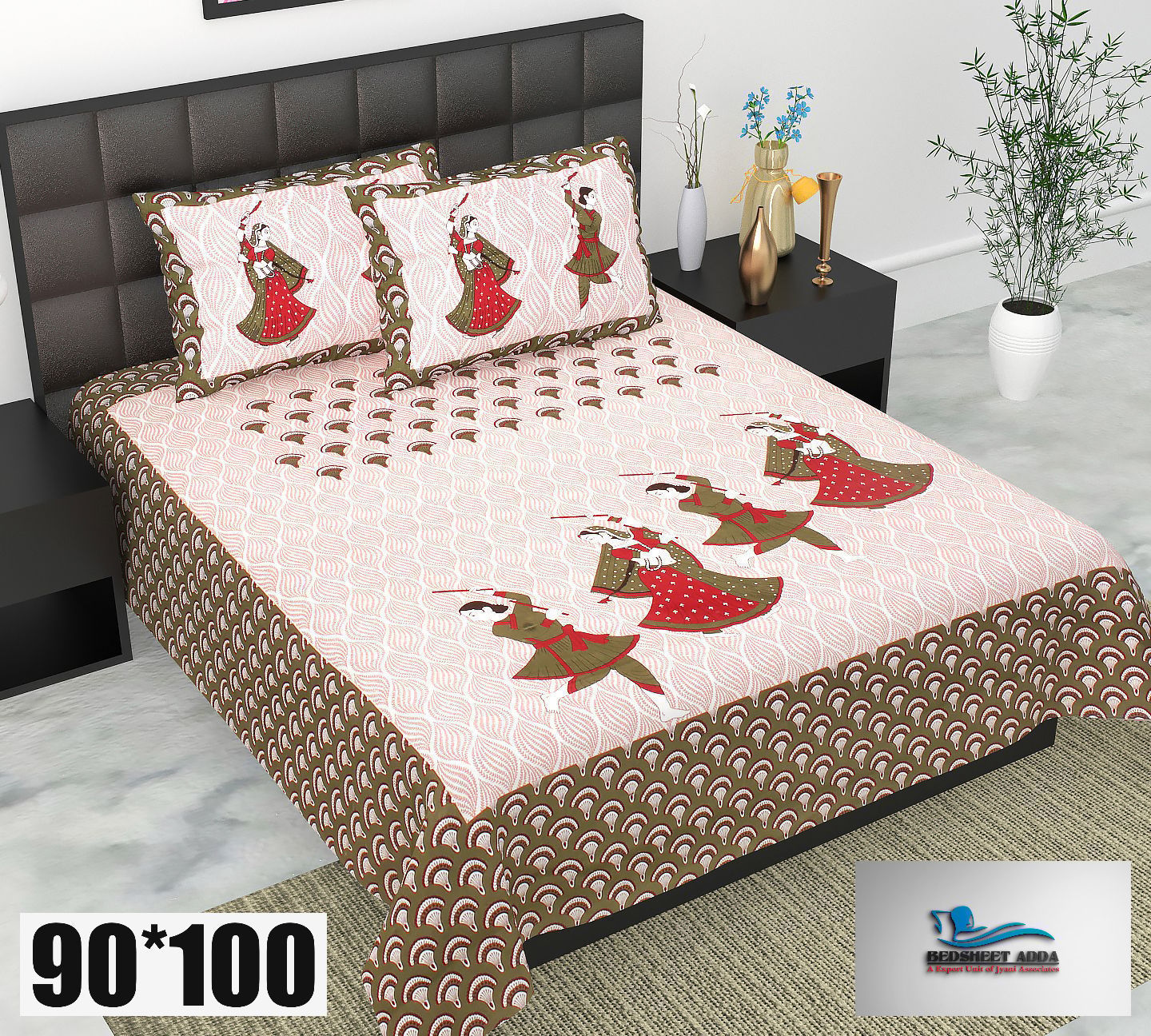 2001-Bedsheet Adda-Pure Cotton Jaipuri Printed Double Bedsheet With 2 Pillow Covers