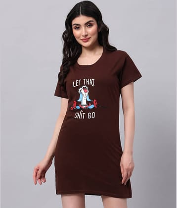 HEMLOCK Women Cotton Printed Regular Fit Round Neck T-Shirt ( Coffee )