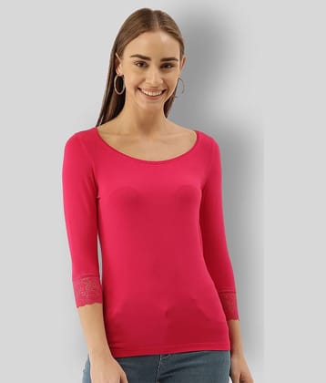 Zebu Women Viscose Solid Slim Fit Round Neck T-Shirt ( Pink )