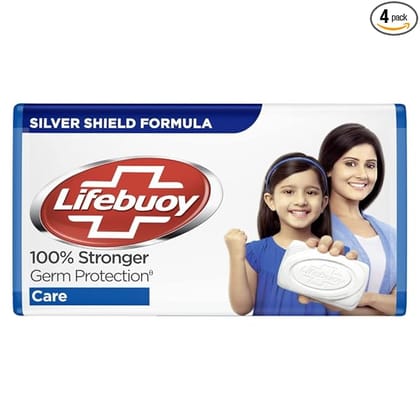 Lifebuoy Care Soap Bar, 100% Stronger Germ Protection, Active Silver Formula, 100 G (Pack Of 4)