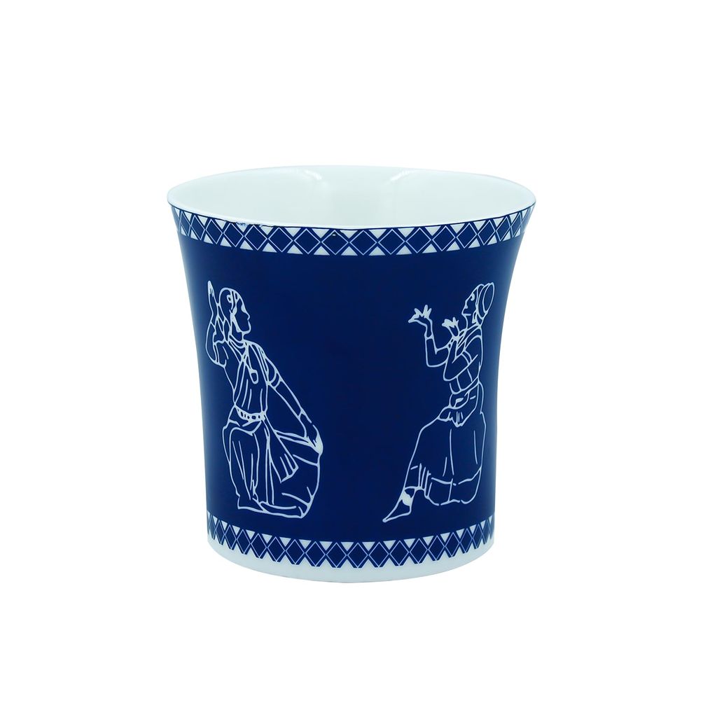 Femora Traditional Dancers Pattern Tea Cups, Ceramic Tea Cups, Coffee Mugs (160 ml) - 6 Pcs Set (Blue)
